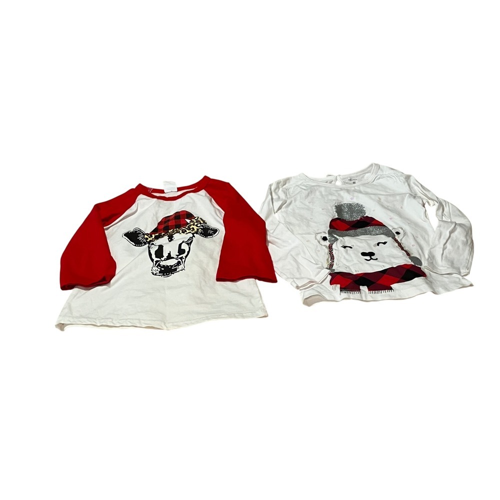 Kids Baby Ball Carter's Long Sleeve Tops  Set Of 2 Cow/Bear Christmas Holiday